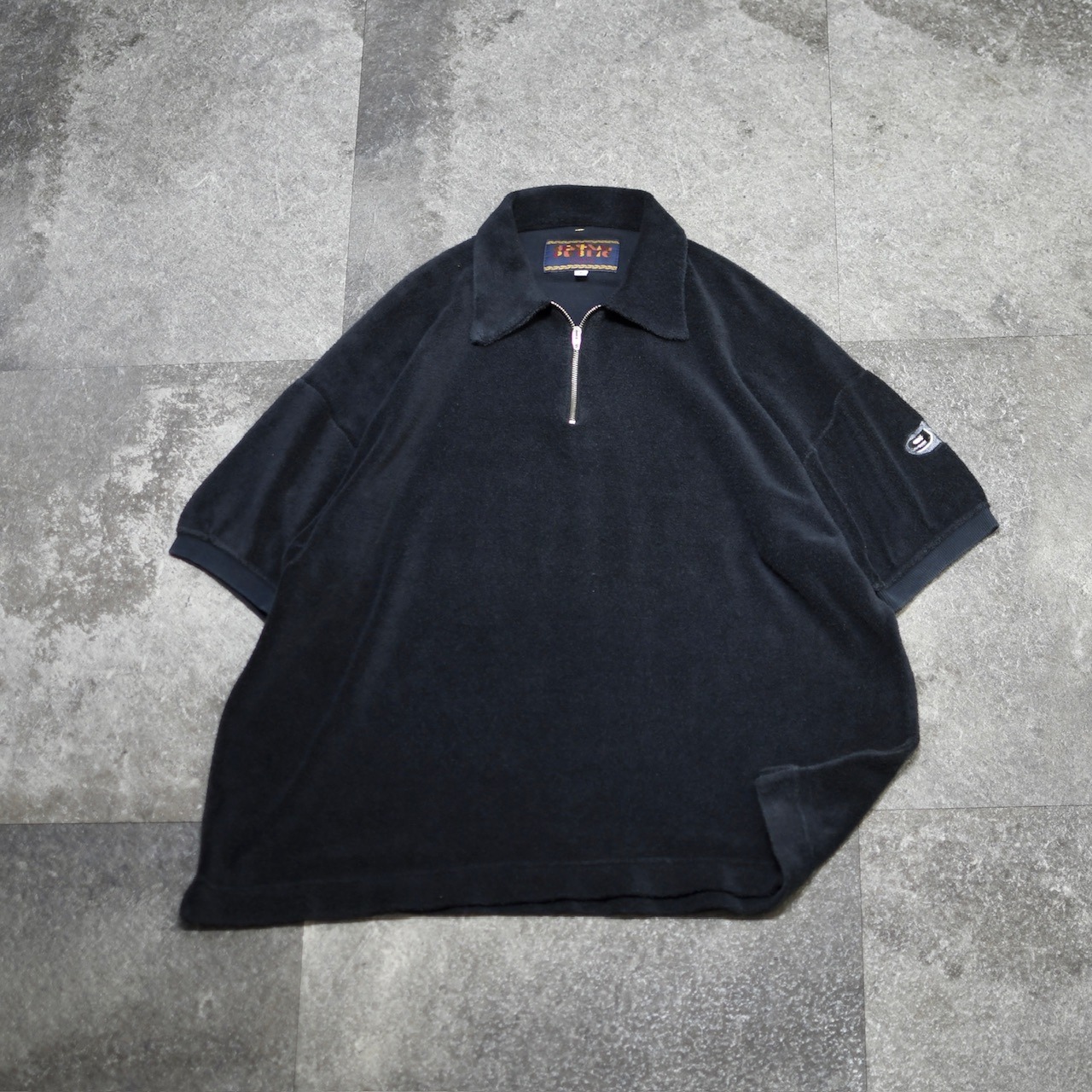 half zip design pile polo shirt