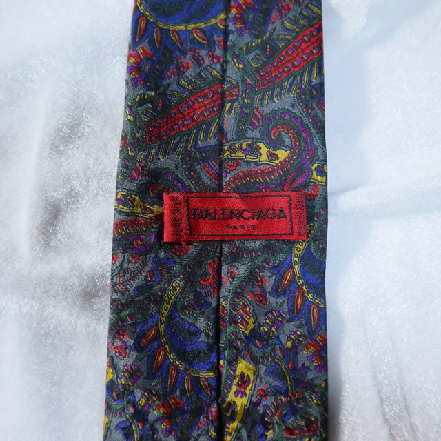 【Set C】"BALENCIAGA" "PURE SILK" paisley pattern necktie