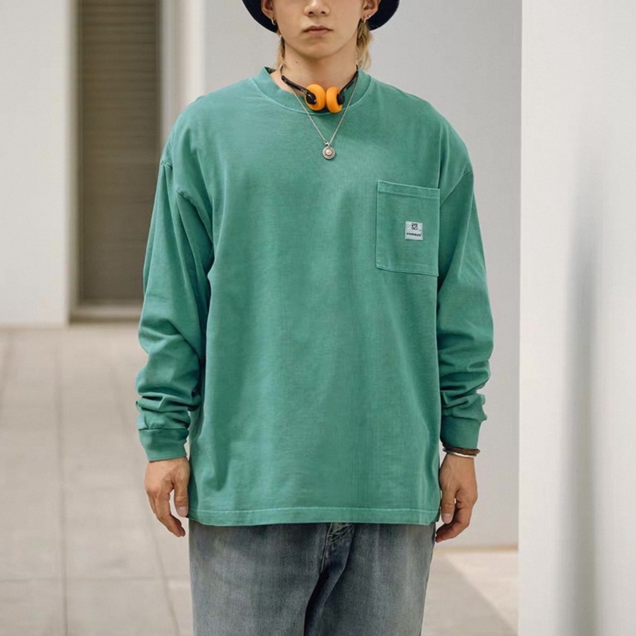 Oversized pocket long sleeve tee 1072 - 4