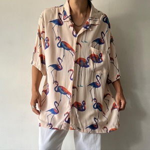 Flamingo design open collar shirt