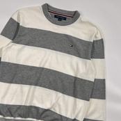 TOMMY HILFIGER トミーヒルフィガー ボーダー コットン ニット トレーナー S/ホワイト×グレー メンズ