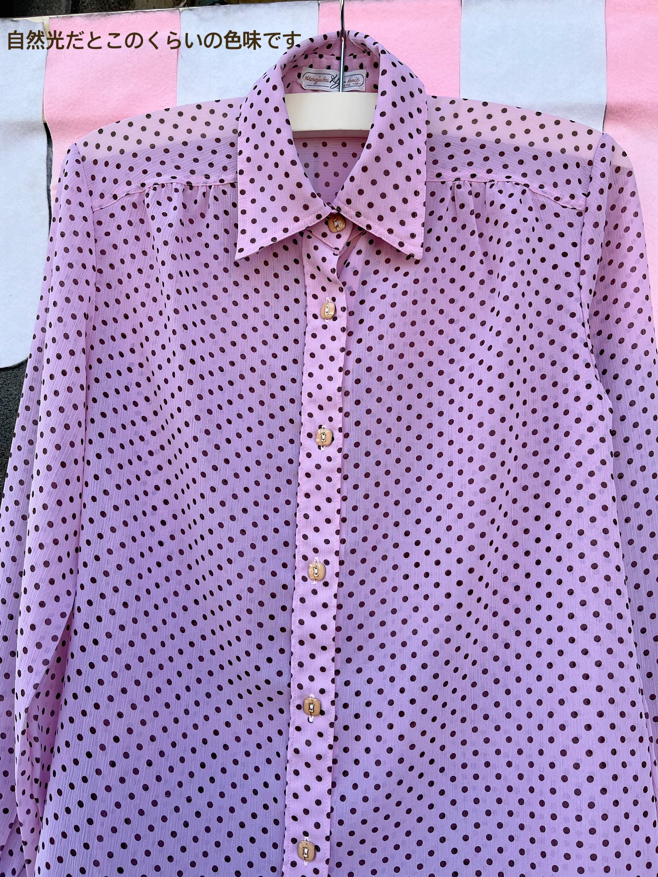 brown dot pink sheer blouse