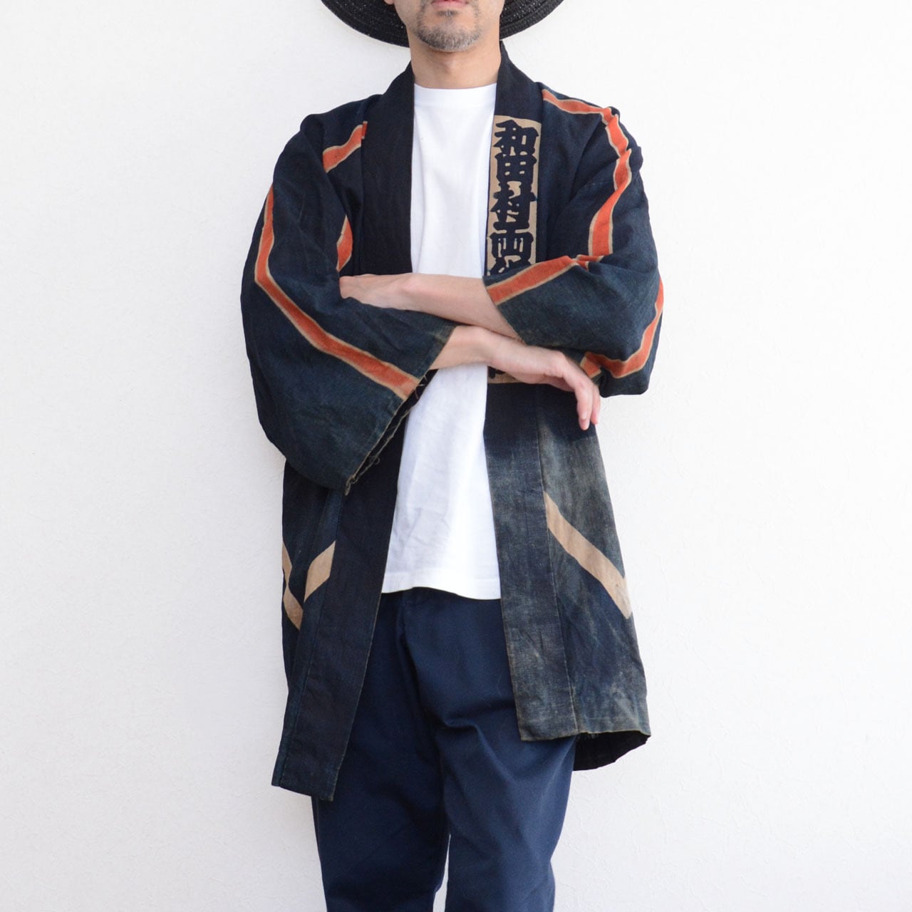消防半纏・火消し法被｜藍染木綿の大紋と大胆な色落ち｜大正〜昭和初期
