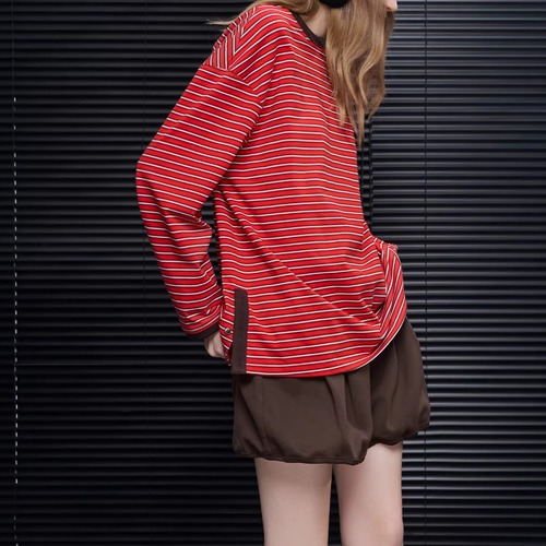 サイドスリットボーダートップス ・20755