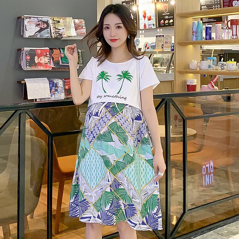【新作】【送料無料】 マタニティウェア2020夏の新しいファッションプリント母乳育児スカートミドルレングス母乳育児スカート若い女性-アリババ サマー 夏物 expec218914159128