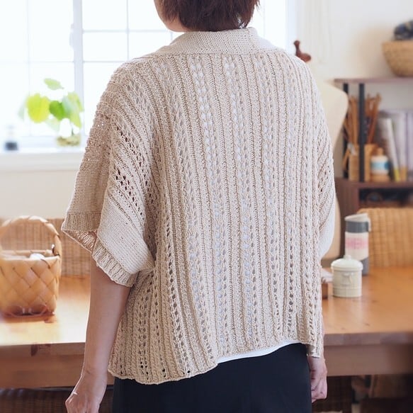 ダウンロード編み図］えり付き半袖カーディガン | Natural knit ecru*