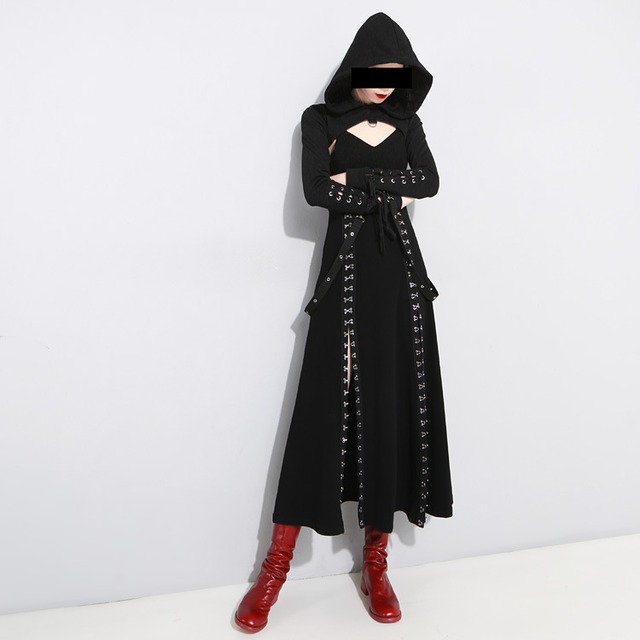Black ノースリーブ スリット カジュアル Gothic ロングワンピース パンク ロック ファッション ヴィジュアル系 ファッション ライブ 黒 ブラック マキシ丈ワンピース Dm17 Top Mode