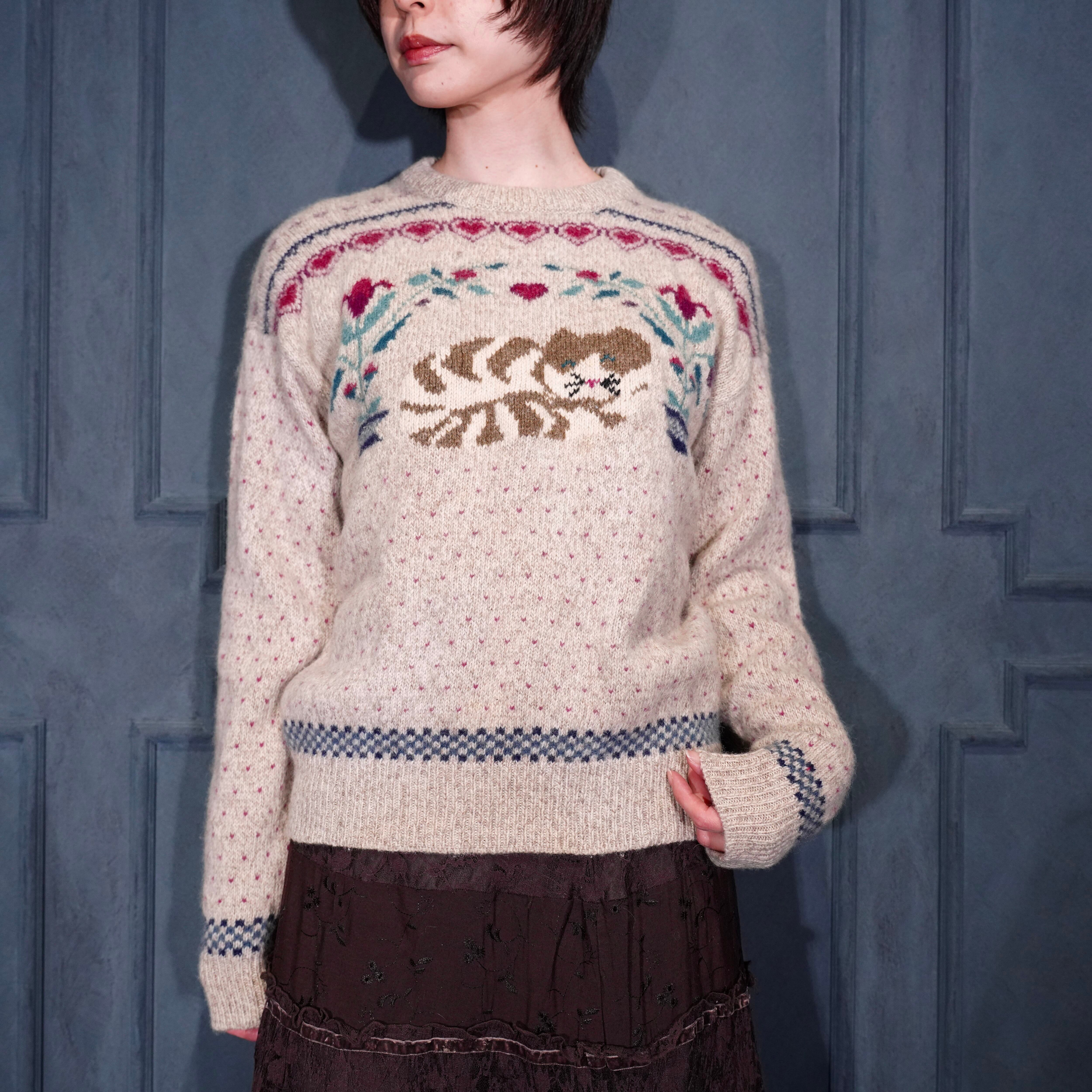 アメリカ古着屋★エディーバウアー☆ウール　ニット　猫　ビンテージ　usa アメリカ古着屋☆エディバウアー☆ウール ニット 猫 ビンテージ usa