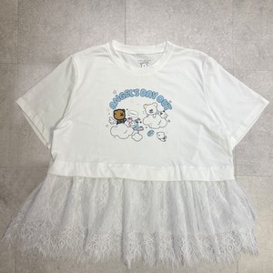 【ANGEL'S DAY OUT】Cloud Tea Party Tunic Tee　天使のティータイム プリント レースチュニックTシャツ