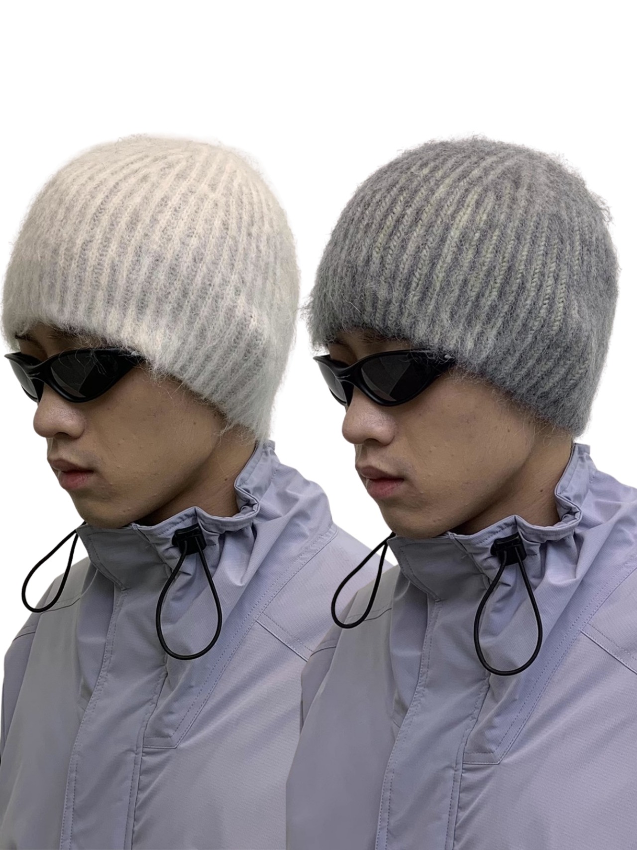 NeverSeez Mohair Mixed Stripe Knit Beanie