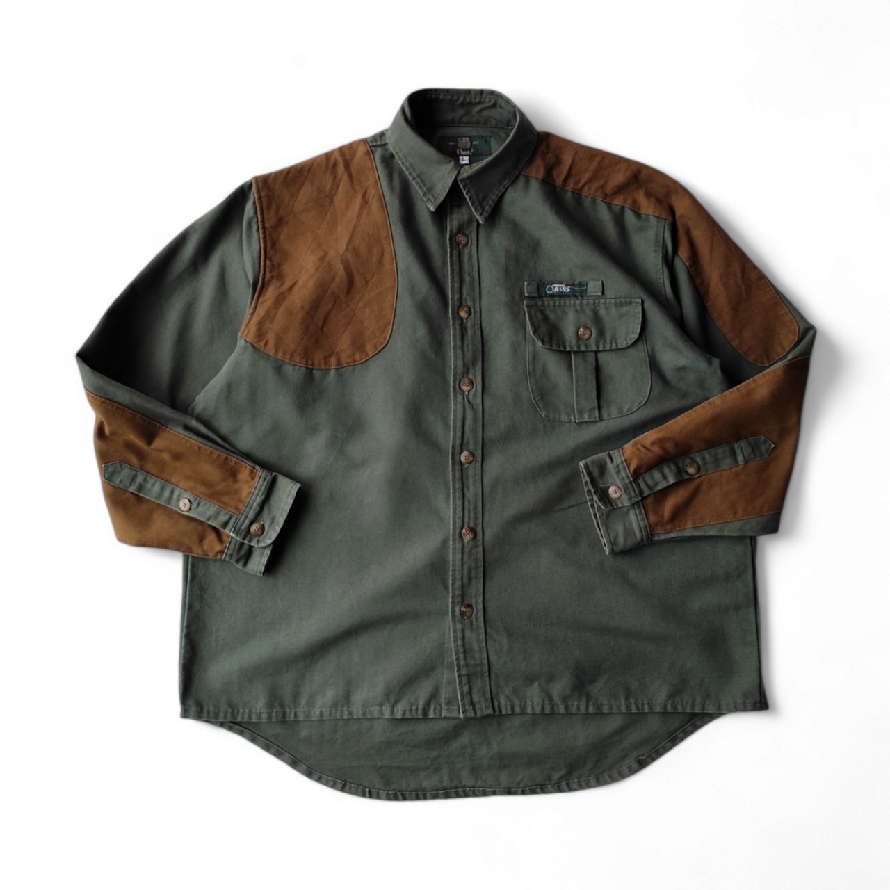 90's ORVIS オービス ハンティングシャツ L オリーブ×ブラウン 長袖 メンズ フィシング