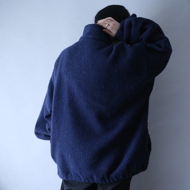 "狼×刺繍" over silhouette half-zip high-neck fleece pullover