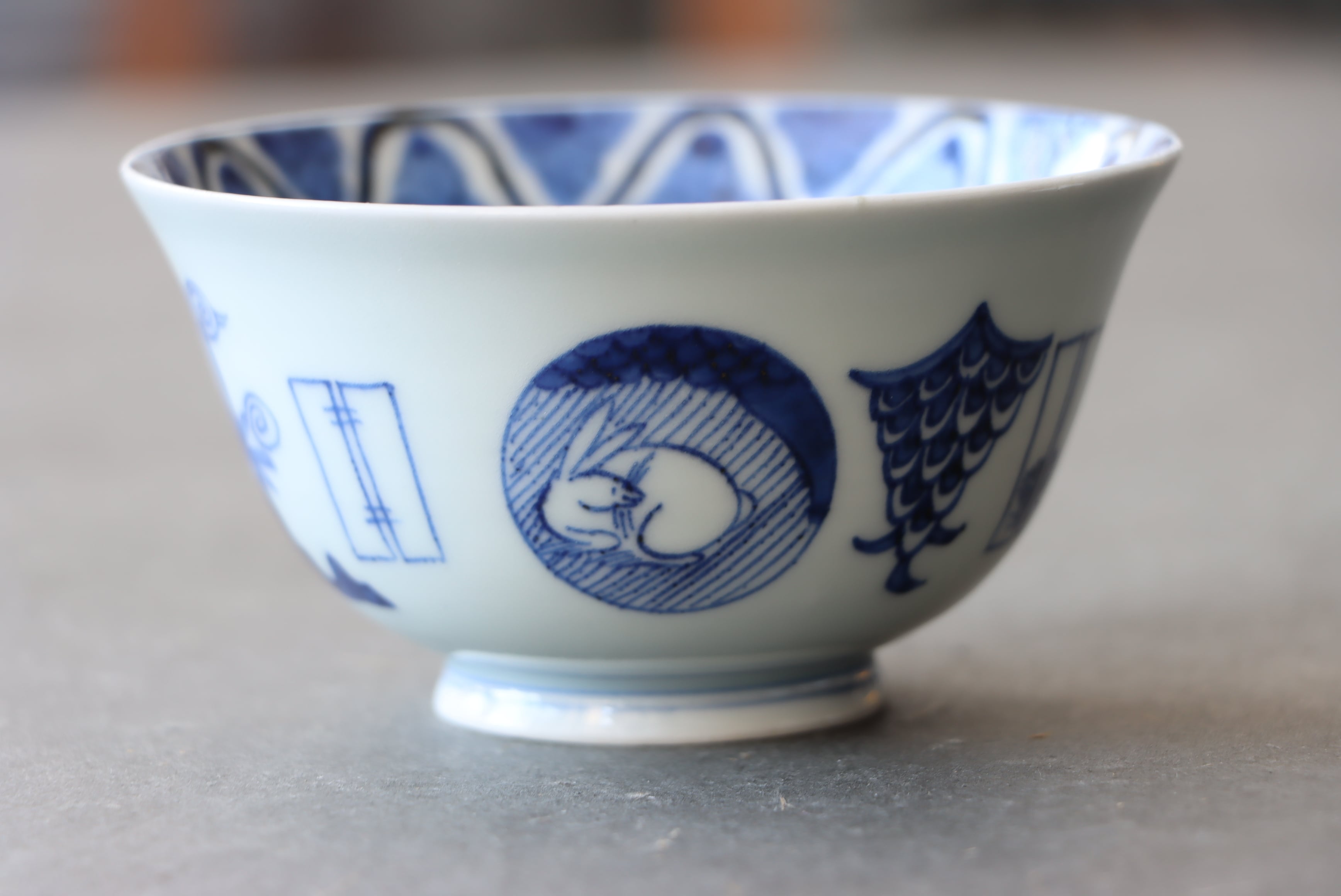 古伊万里 染付 兎龍鳥文 蓋茶碗/Old Imari covered bowl | (有)新原美術