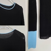 袖バイカラーシアーニットCS/ブラック