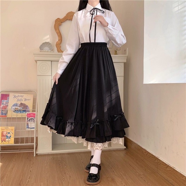 ゴスロリ通販 With U セミロリ ソフトロリータ シャツ 長袖 普段着使い ゴシック 原宿ファッション ゴシック 闇かわいい 地雷 量産型