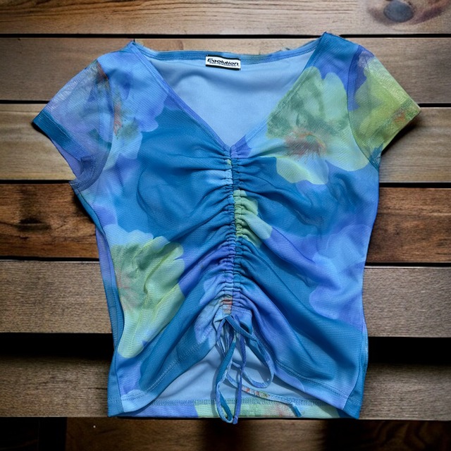【LADIES】front gathers sheer short tops