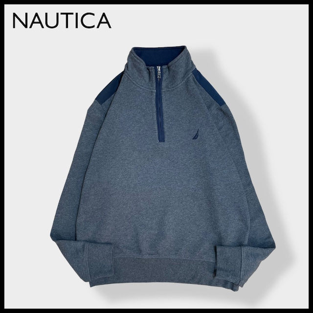 【NAUTICA】刺繍ロゴ バックロゴ ハーフジップ ワンポイントロゴ スウェット トレーナー プルオーバー バックヨーク 切替 US古着