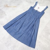 フォークダンス 衣装 ワンピース ドレス ブルー系 Rose Dirndl チェック デニム デニム調 青 チロリアン カントリー かわいい 練習 レッスン イベント ダンス衣装 爽やか