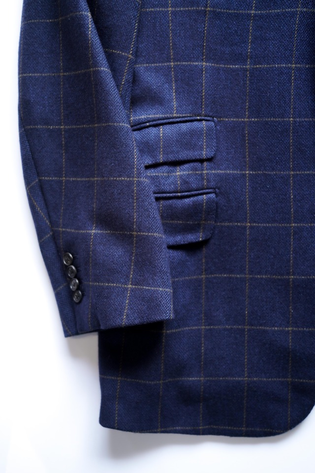 95AW "HERMÈS" Pure Cashmere Check Pattern 3B Tailored Jacket Made in ITALY