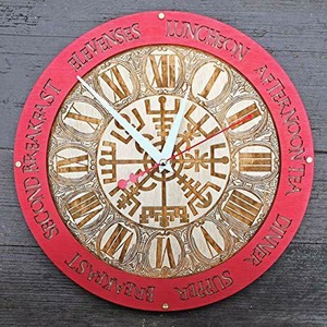 インテリア　木製クロック Meal times Vegvisir red ring