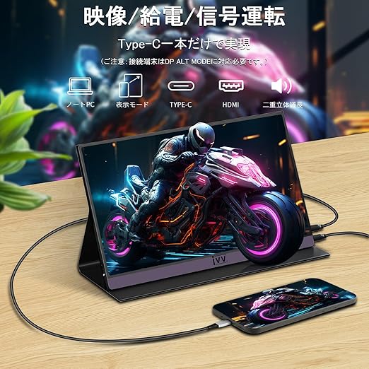 モバイルモニター 自立型 IVV 13.3インチ 3840x2160 IPS液晶