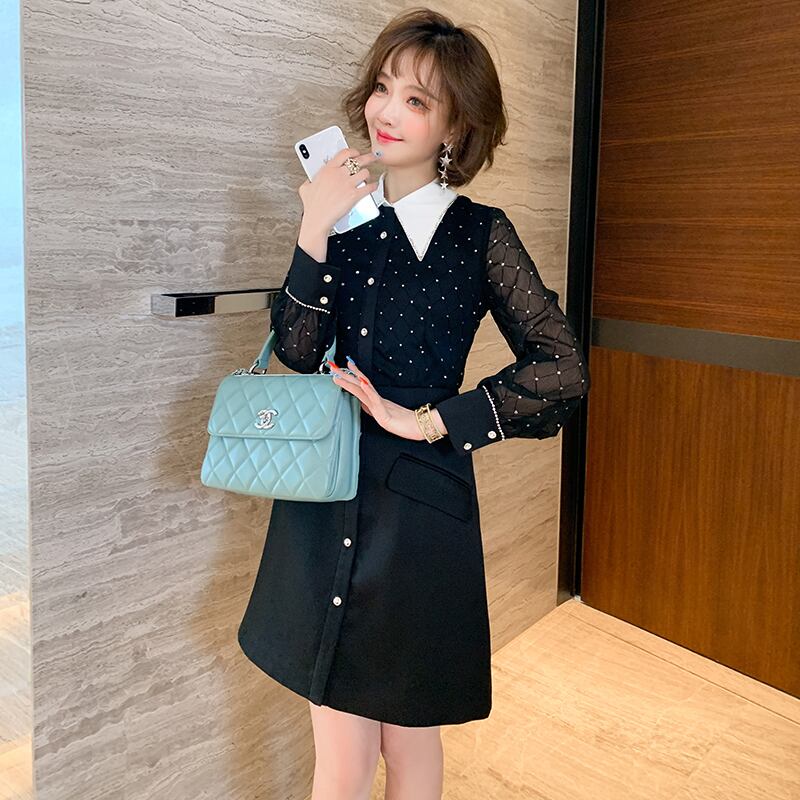 カラーシャツ Aラインスカート ドレス オータム 秋物 ステッチ MIUCO71004314272