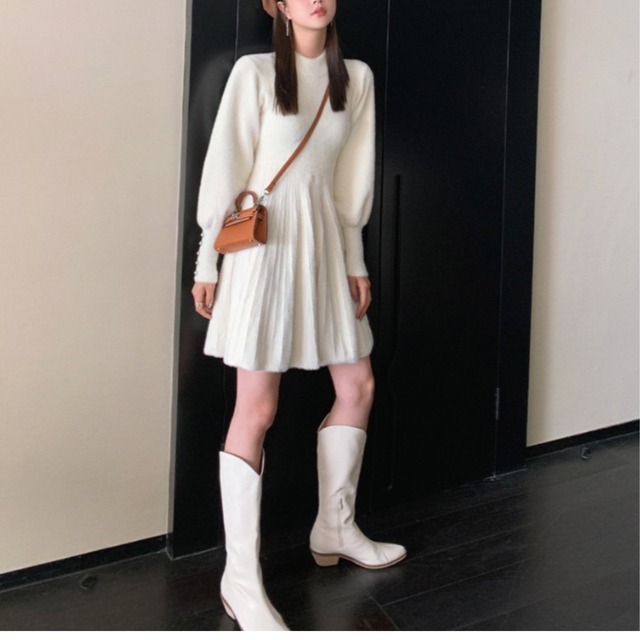 【２カラー】ショート ニット フレア ドレス_p24