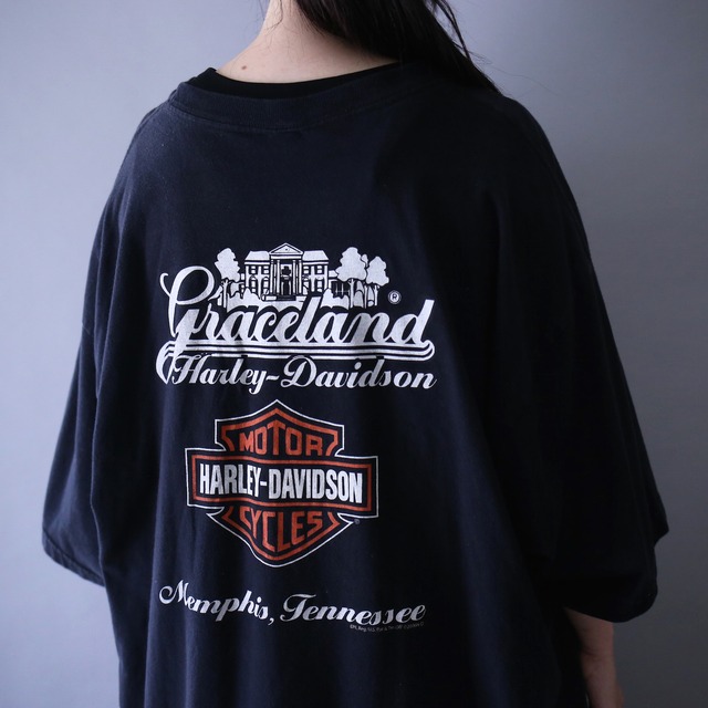 "HARLEY-DAVIDSON" front and back good printed over silhouette h/s tee