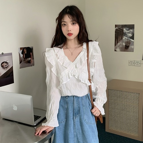 ✞ 白シャツブラウスプリーツVネックスリーブ ホワイト レッド スウィート ✞ゴスロリ SM ミリ 甘ロリ クラロリ 和ロリ エレガント 黒ロリ 姫ロリ 華ロリ BB-BB29156045577