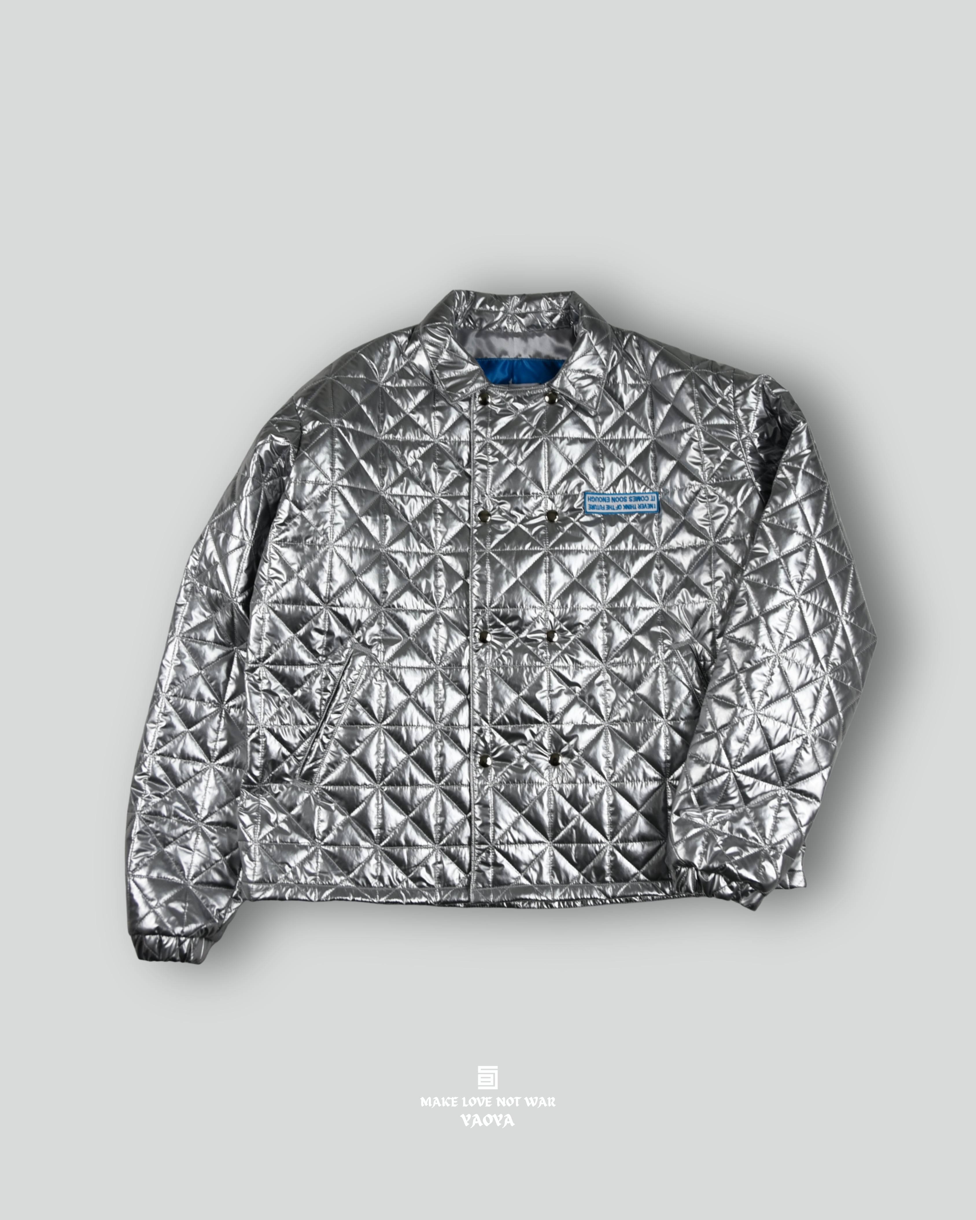 QUILTING DOUBLE COACH JACKET SILVER