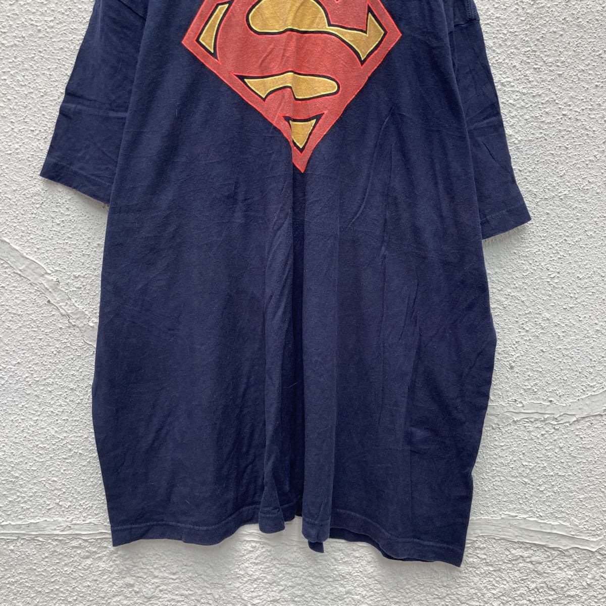 SUPERMAN 半袖 プリント Tシャツ 2XL ネイビー スーパーマン シンボル 