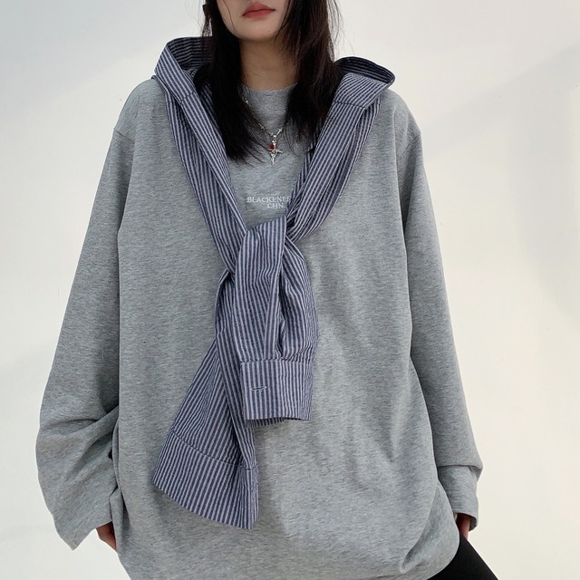 fake two piece shirt long tee　フェイクツーピースシャツロングティー　J0727