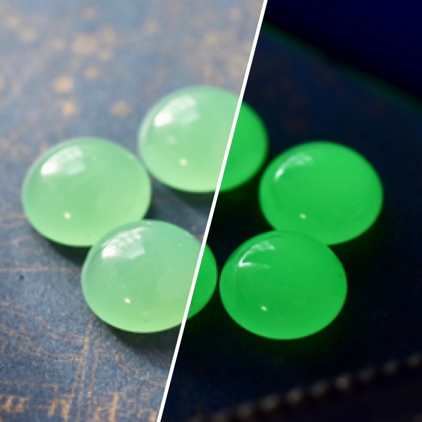 蛍光 ウランガラスのカボション アップルグリーン5個セット Pure Wire