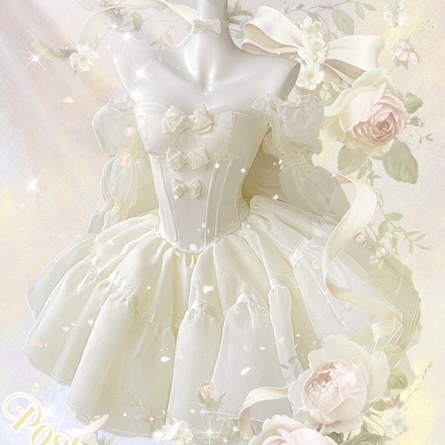 ロリータドレス パーティドレス プリンセスドレス リボン レース チュール イベント ステージ衣装 甘め ろりぃたふぁっしょん ロリィタ服