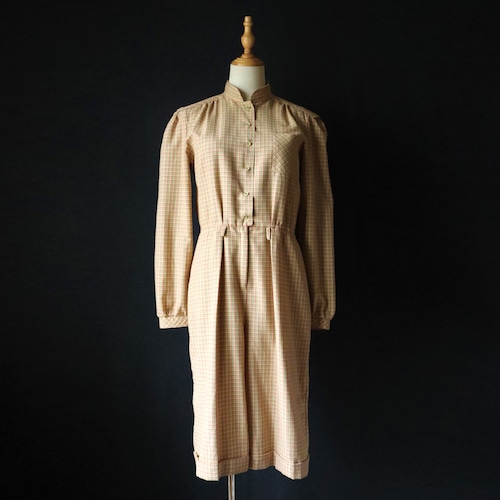 euro vintage maocollar jumpsuit / チェック柄ジャンプスーツ