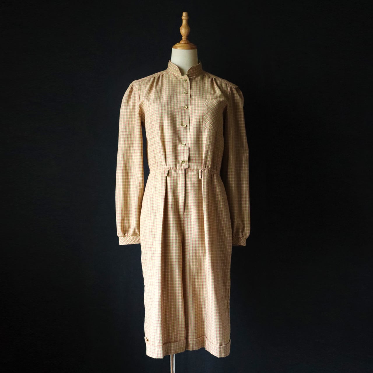 euro vintage maocollar jumpsuit / チェック柄ジャンプスーツ