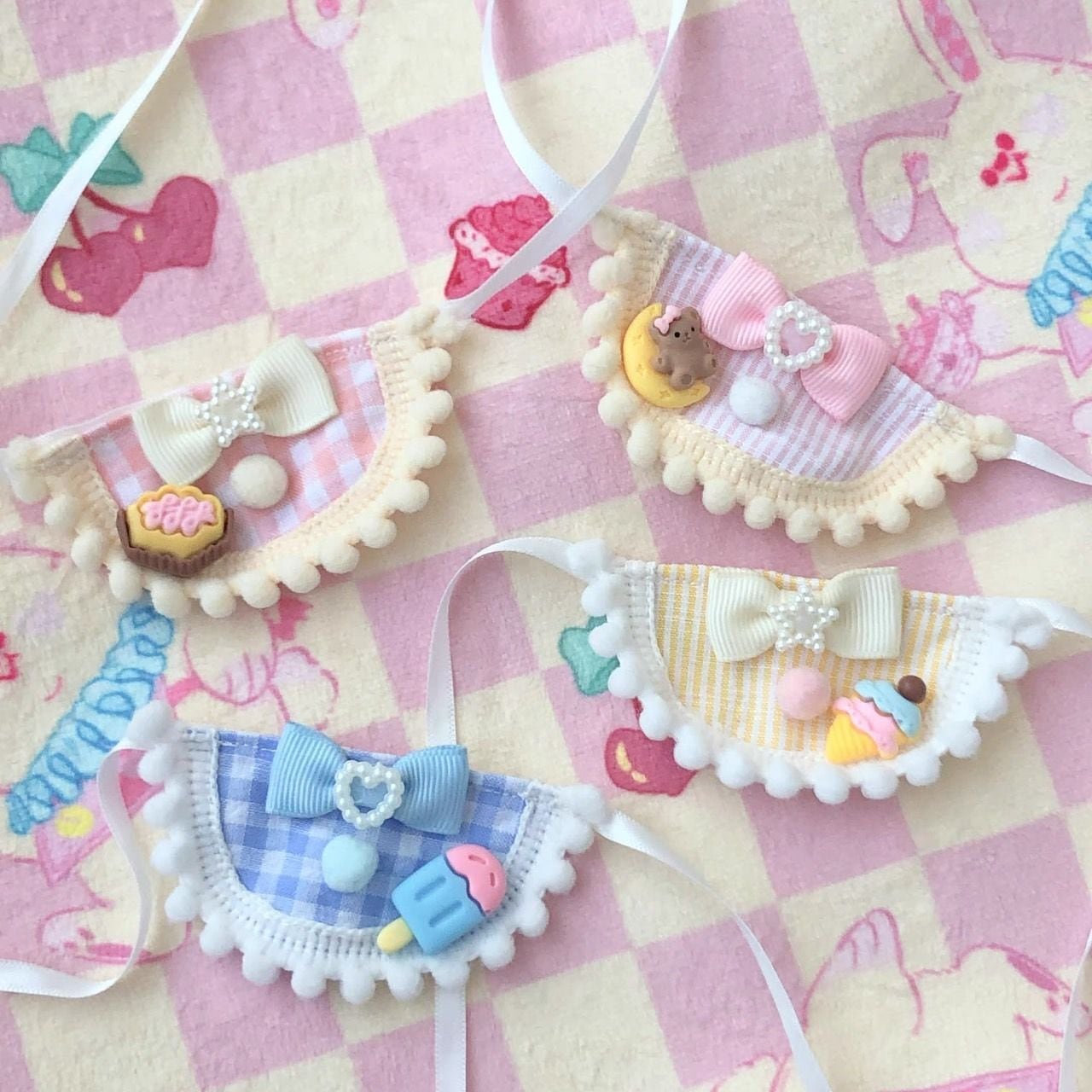 10cm.15cm.20cm】 ぬい服 かわいい ブルー チェック柄のスタイ 青色