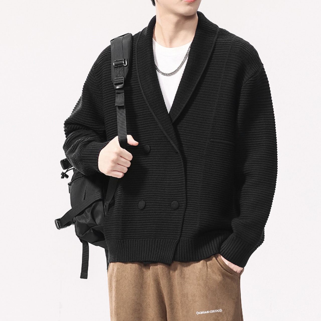 ダブルブレストワイドカラーニットカーディガン 　TB1782・画像4