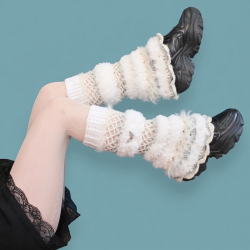 MONSTER hand knit leg warmer(white)