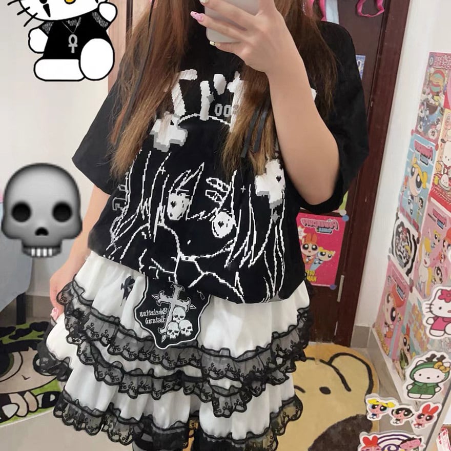スカート フリル レース スカルワッペン 闇かわいい｜天使と悪魔