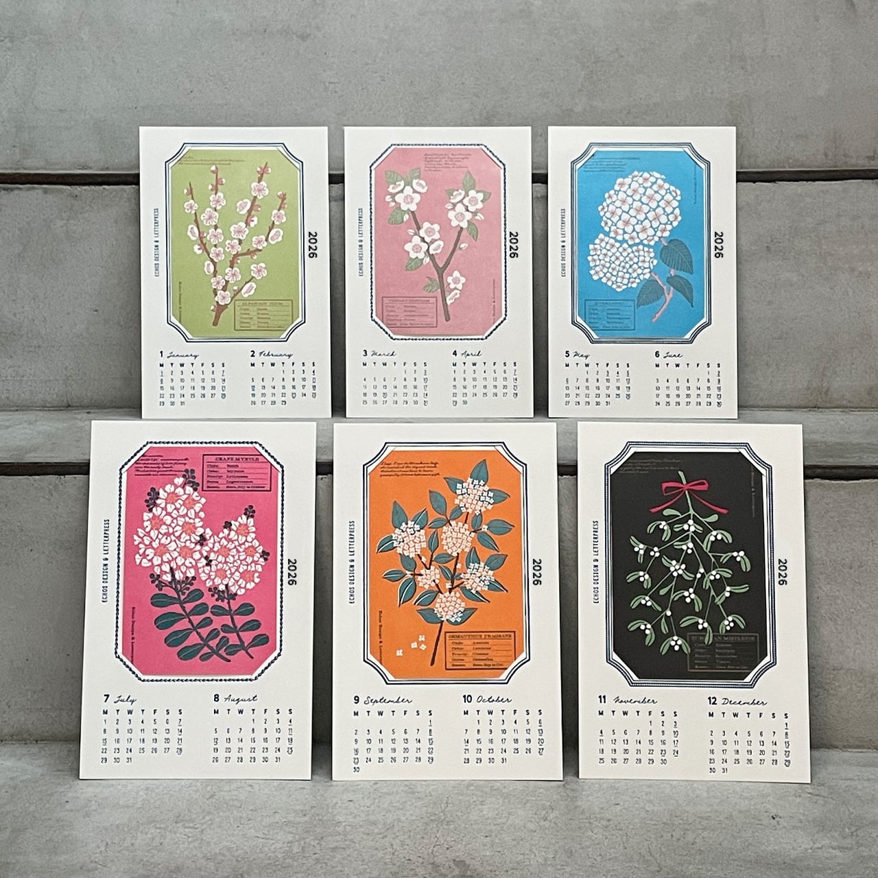 2026年 ポストカードフレームカレンダー | 活版印刷 | Echos Design