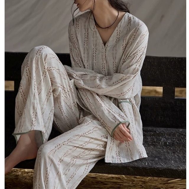【M-XL】patterned cotton cardigan style pajamas p1720