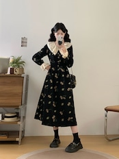 フレンチレトロ花柄ワンピース
