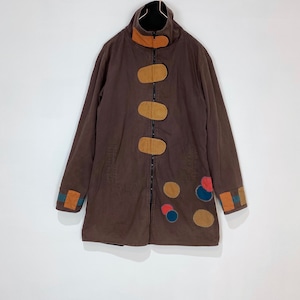 ◼︎80s vintage dots patchwork cotton × fleece zip coat from Finland◼︎