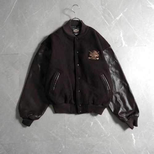 Stadium Jumper Made in USA M size アワードジャケット スタジャン USA製 袖革 Mサイズ ブラウン 袖レザー オールブラウン Stadium Jumper Made in USA M size アワードジャケット スタジャン USA製 袖革 Mサイズ ブラウン 袖レザー オールブラウン