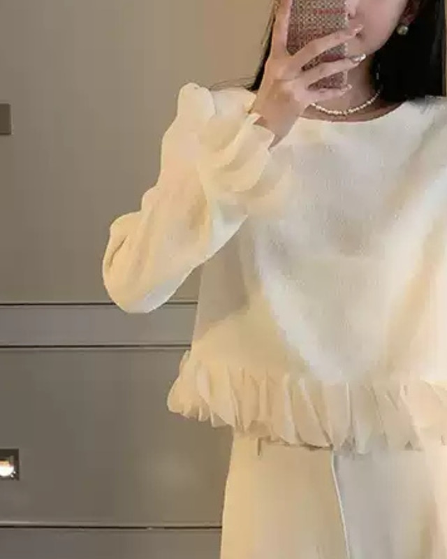 フリルスリーブショートブラウス　l5193