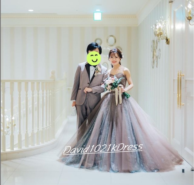 前撮り　ウェディング　カラードレス　ブラウン Vネック チュールロングドレス 前撮り ウェディング カラードレス ブラウン Vネック チュールロング