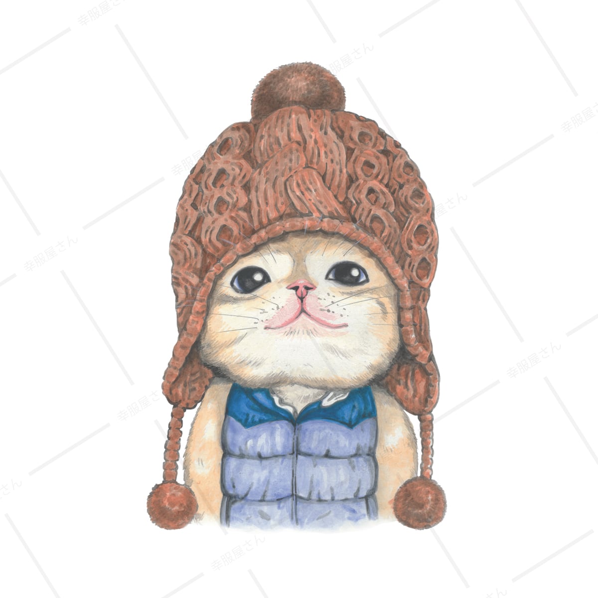 ニット帽子ネコ Tシャツ cat34 ねこ tシャツ おもしろtシャツ 猫 ねこ アニマル ゆるキャラ ネコ好きに