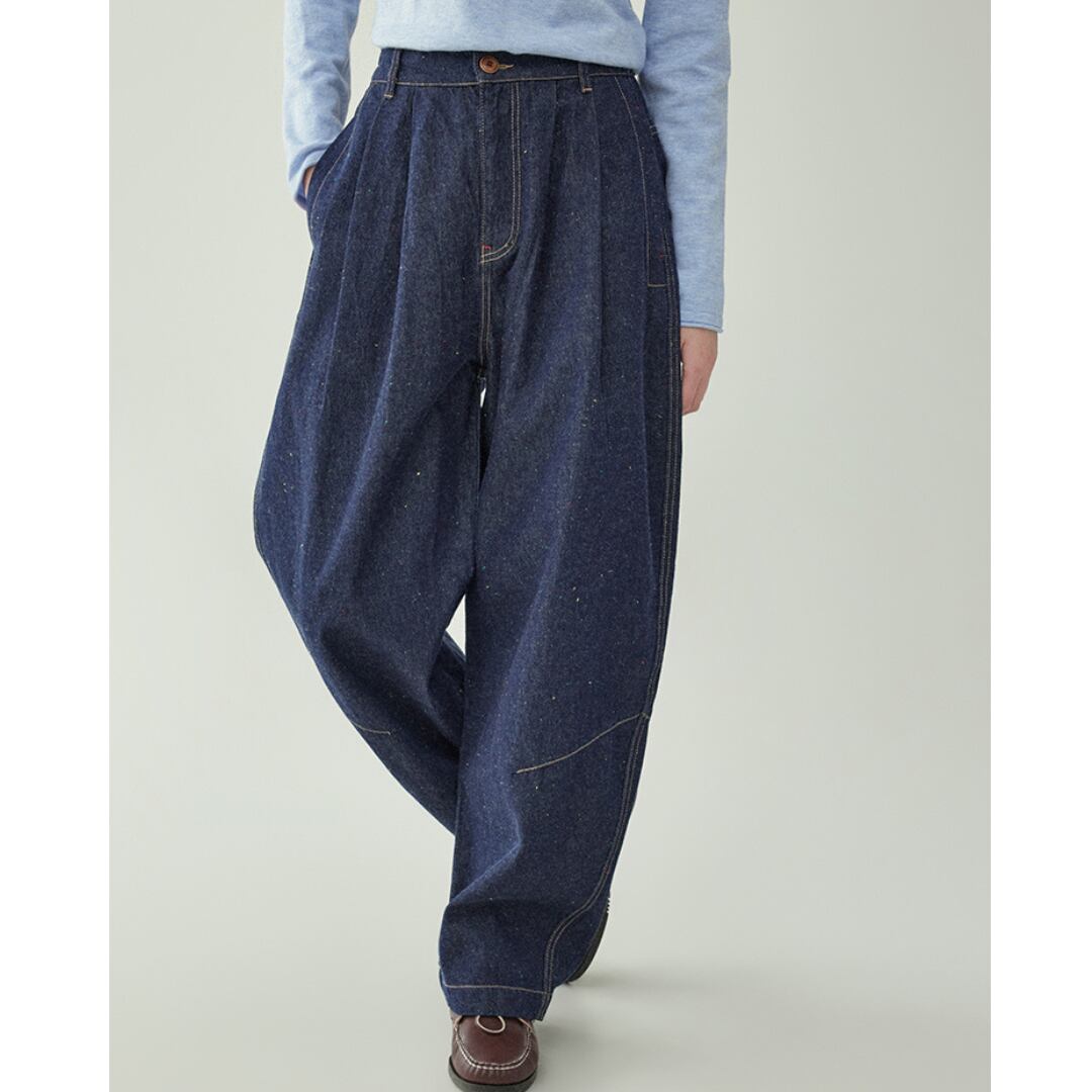 blue high waisted denim banana pants