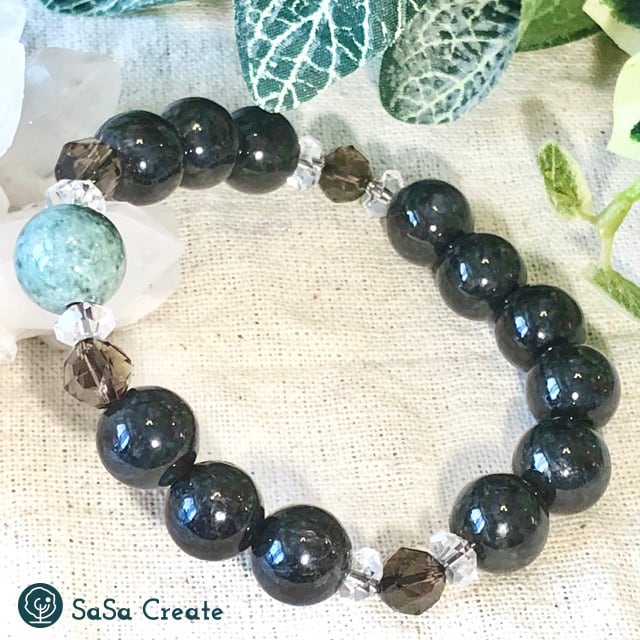 クール☆ 翡翠・黒翡翠とスモーキークォーツのメンズブレスレット